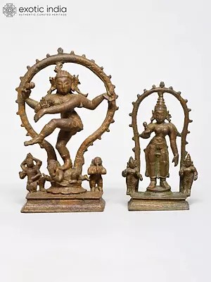 4" Small Lord Shiva As Nataraja and Goddess Parvati | Bronze Idol | Made in India
