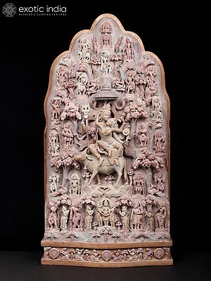 24" Shiv Vivah - The Divine Wedding of Shiva and Parvati | Pink Serpentine Stone Sculpture | By Shilp Guru Awarded Artist