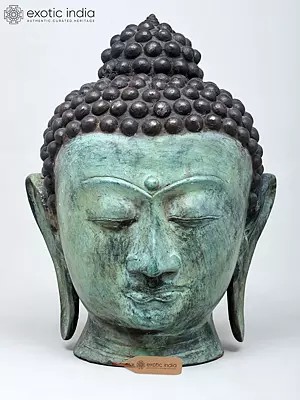 19" Lord Buddha Head | Brass Statue