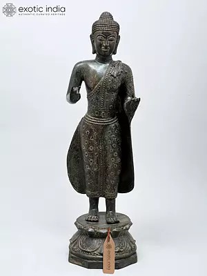 25" Standing Lord Buddha in Karana Mudra | Buddhist Brass Statue