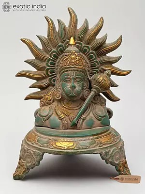 9" Lord Hanuman Bust on Pedestal with Mace | Brass Statue | Made in India