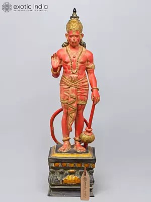 44" Large Standing Lord Hanuman in Sindoori Color | Brass Statue