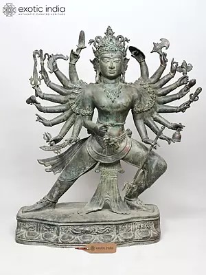 44" Large Eighteen Armed Tibetan Buddhist Deity Hevajra | Brass Statue