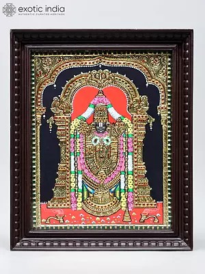 Lord Tirupati Balaji Tanjore Painting with Intricate Details | Traditional Colors with 24 Karat Gold | Framed Tanjore Painting