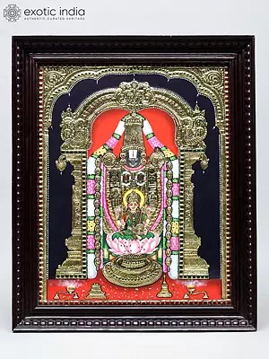 Lord Tirupati Balaji and Goddess Lakshmi | Traditional Colors with 24 Karat Gold | Framed Tanjore Painting