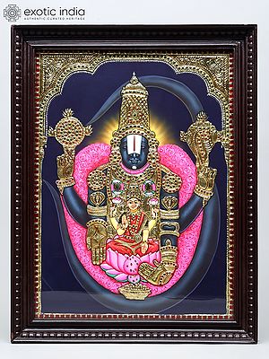Lord Tirupati Balaji with Goddess Lakshmi | Traditional Colors with 24 Karat Gold | Tanjore Painting with Frame