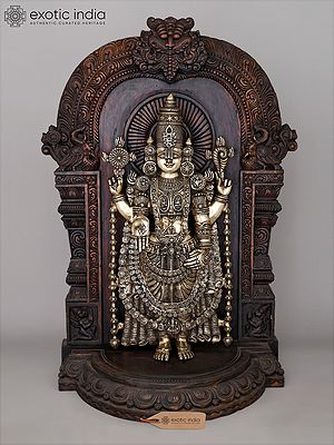 48" Large Superfine Brass Lord Tirupati Balaji (Venkateswara) with Wood Carved Kirtimukha Throne | Made in India