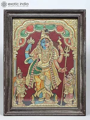 Harihara - Lord Vishnu and Lord Shiva | Traditional Colors with 24 Karat Gold | Tanjore Painting with Vintage Frame