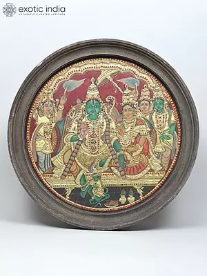 Lord Rama Pattabhishekam | Traditional Colors with 24 Karat Gold | Tanjore Painting with Frame