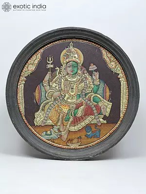 Ardhanarishvara - Shiva and Shakti | Traditional Colors with 24 Karat Gold | Tanjore Painting with Frame