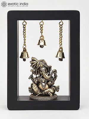 7" Wood Framed Superfine Lord Ganesha in Regal Attire | Brass Idol | Wall Hanging