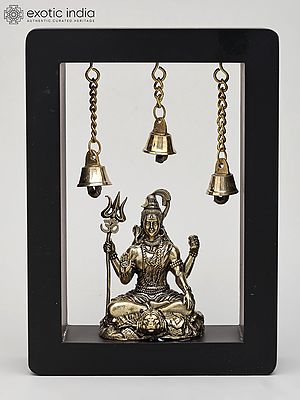 7" Lord Shiva Seated with Trident in Wood Frame | Brass Sculpture | Wall Hanging