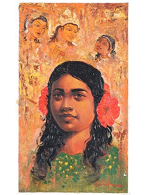 Devotee Surrounded by Spiritual Vibes | Oil on Canvas | Handmade Painting