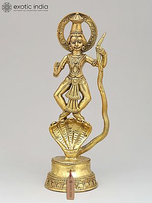 8" Lord Krishna Dancing on Kaliya Naag | Tribal Brass Statue