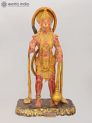 25" Standing Lord Hanuman In Blessing Gesture | Brass Statue
