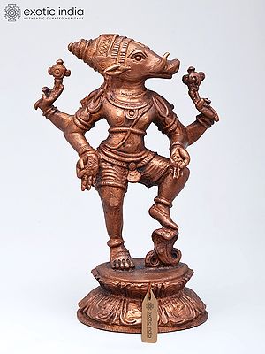 7" Lord Varaha - The Divine Boar Avatara of Lord Vishnu | Copper Statue