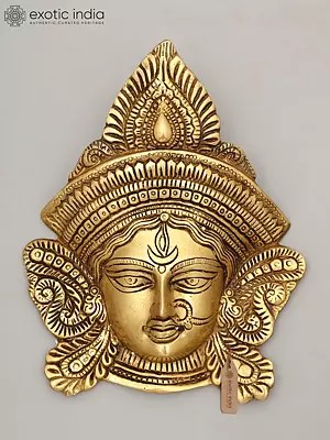 9" Goddess Durga Face Mask | Wall Hanging Brass Sculpture | Made in India