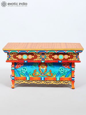 22" Hand-Painted Wood Altar Table for Home | Made in India