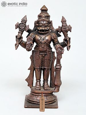 6" Small Standing Lord Narasimha | Copper Statue