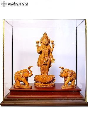 14" Standing Goddess Gajalakshmi | Sandalwood Carved Statue