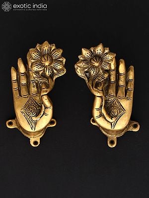 5" Pair of Goddess Tara's Hand Door Handles in Brass