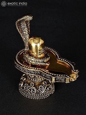 3" Small Superfine Shivalinga with Protecting Sheshnag in Brass