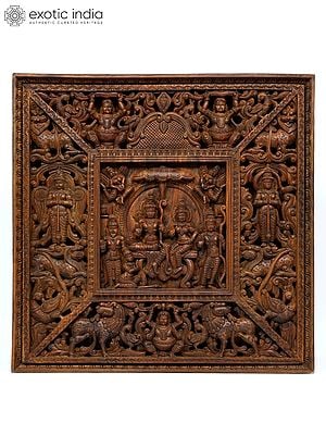 48" Large Shri Ram Darbar | Wood Carved Panel | Wall Hanging