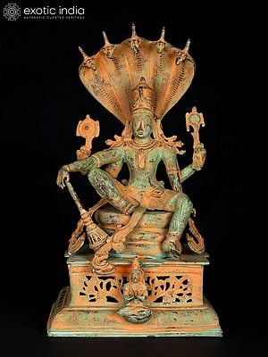 28" Lord Vishnu Seated on Sheshnag | Brass Statue