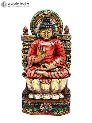 24" Lord Buddha Seated in Vitark Mudra | Wood Carved Statue