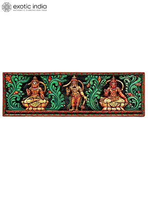 48" Large Lord Hanuman Colorful Panel | Wood Carving | Wall Hanging