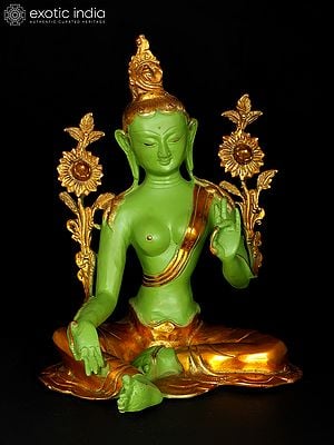 13" Tibetan Buddhist Goddess Green Tara | Brass Statue