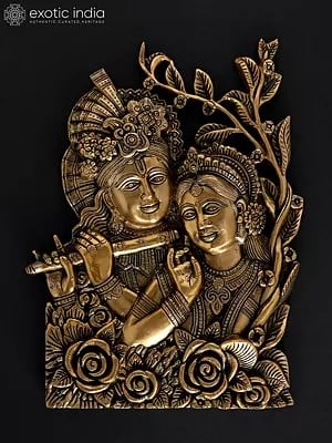 14" Brass Radha Krishna Wall Hanging