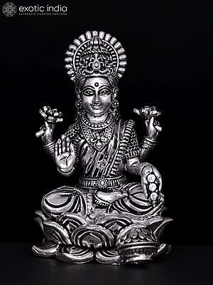 4" Small Superfine Kamalasini Blessing Goddess Lakshmi | Silver Plated Brass Statue