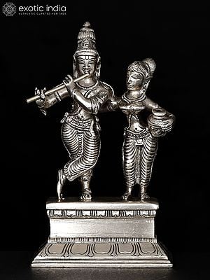 6" Small Radha Krishna | Silver Plated Brass Statue