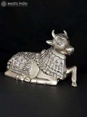 10" Nandi - Vahana of Lord Shiva | Silver Plated Brass Statue