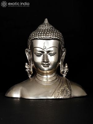 6" Gautama Buddha Bust | Silver Plated Brass Statue