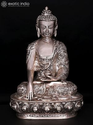 12" Bhumisparsha Buddha | Silver Plated Brass Statue