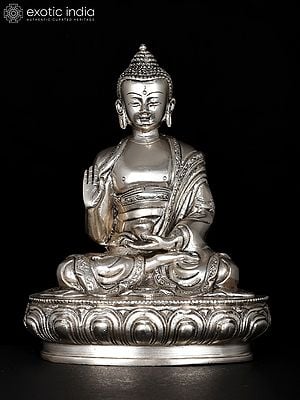 8" Lord Buddha in Vitark Mudra | Silver Plated Brass Statue