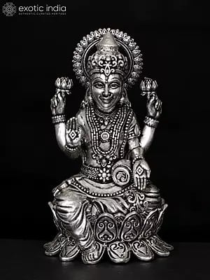 4" Small Superfine Blessing Goddess Lakshmi | Silver Plated Brass Statue