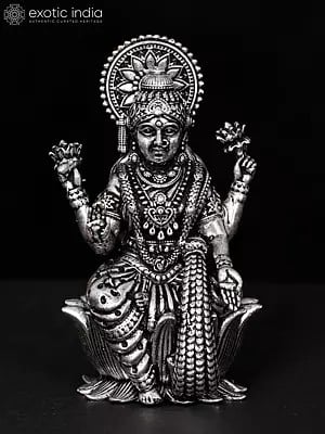 2" Small Superfine Blessing Goddess Lakshmi | Silver Plated Brass Statue