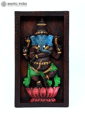 18" Dancing Lord Ganesha | Wood Carving | Wall Hanging Panel