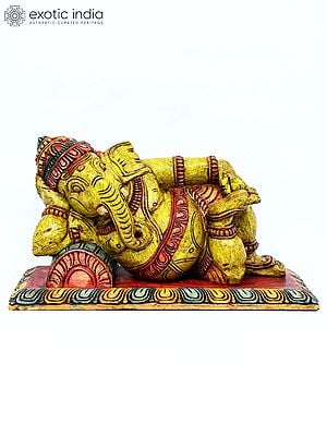 21" Relaxing Lord Ganesha | Wood Carved Statue