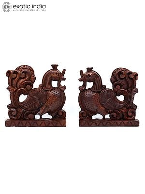 12" Pair of Peacocks | Wood Carving | Wall Hanging