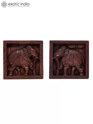 12" Pair of Elephants | Wood Carving | Wall Hanging