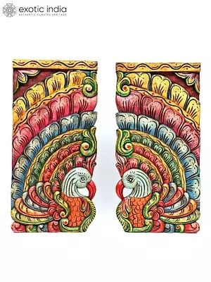 24" Pair of Colorful Peacock Wall Hanging Panels | Wood Carving