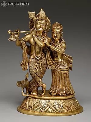 15" Standing Radha Krishna | Brass Statue