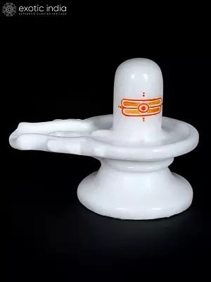 6" Small Shivalinga in White Marble