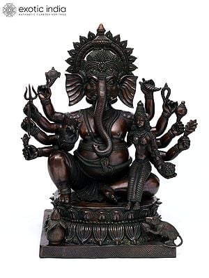 36" Large Size Ten Armed Siddhi Ganesha | Brass Statue