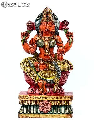 24" Colorful Blessing Goddess Lakshmi | Wood Carving