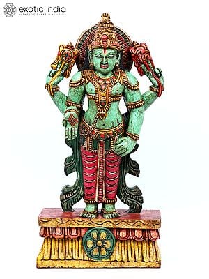 24" Colorful Standing Lord Vishnu | Wood Carving